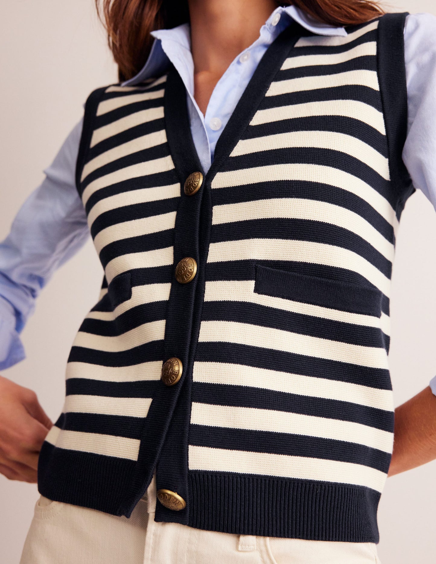 Holly Knitted Waistcoat-Navy and Ivory Stripe