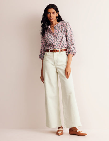 High Rise Wide Leg Jeans-Ecru