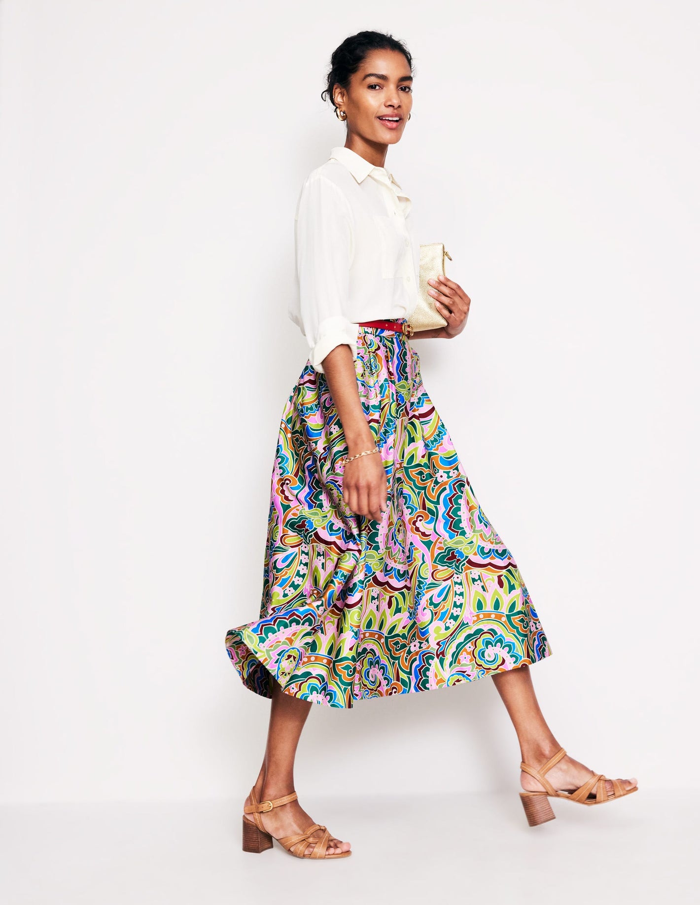 Isabella Cotton Sateen Skirt-Multi, Paisley Pome