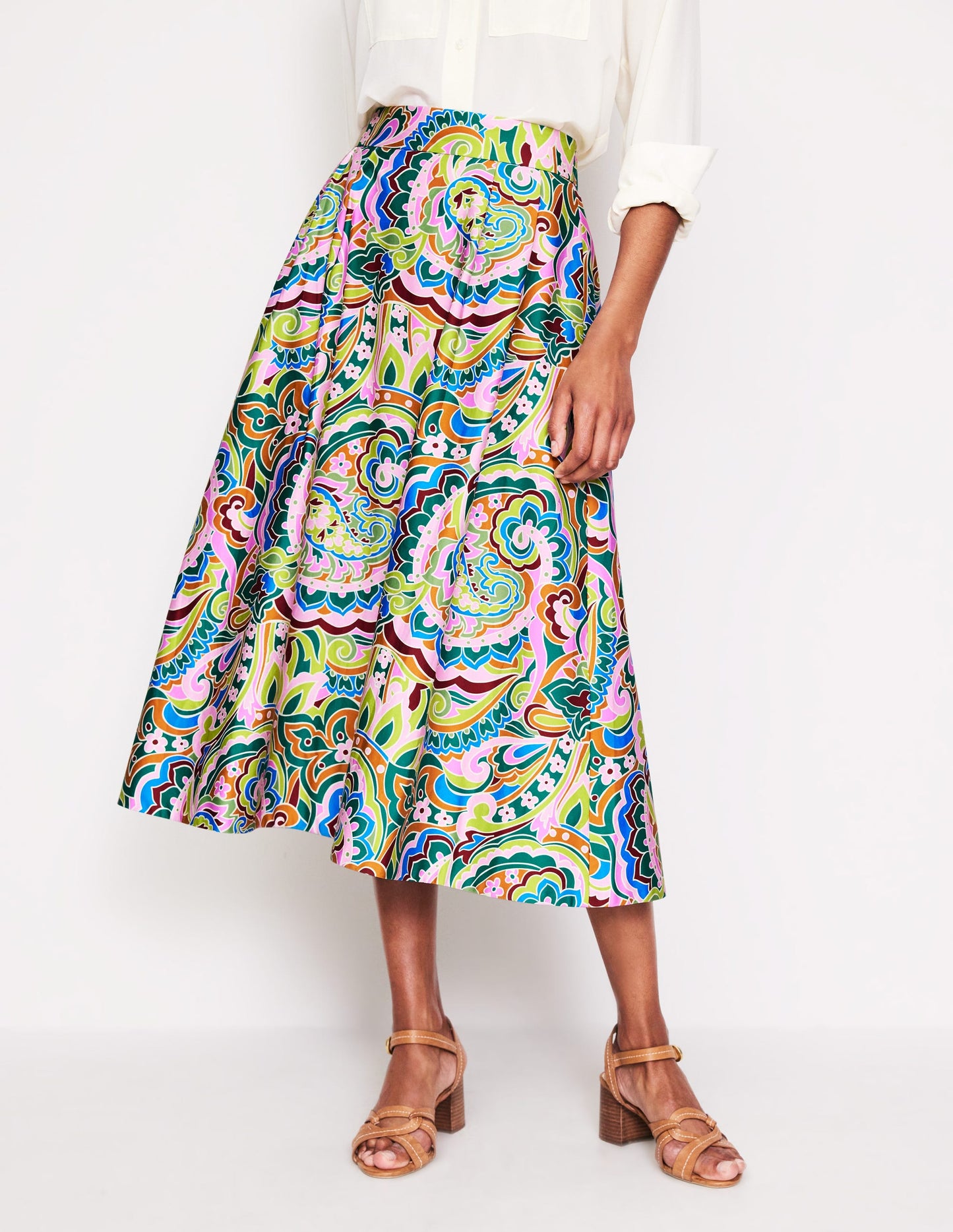 Isabella Cotton Sateen Skirt-Multi, Paisley Pome