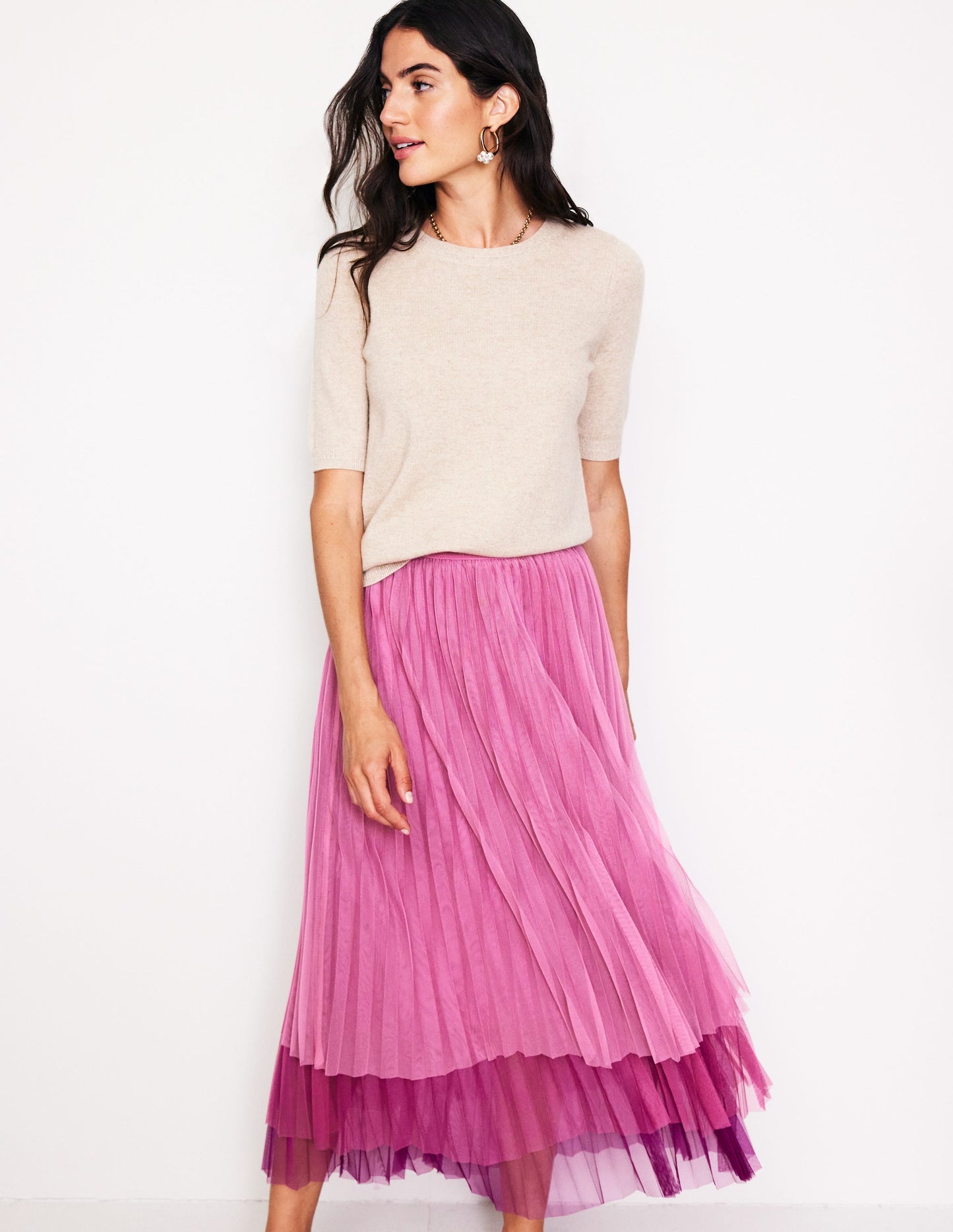 Tulle Tiered Maxi Skirt-Pink