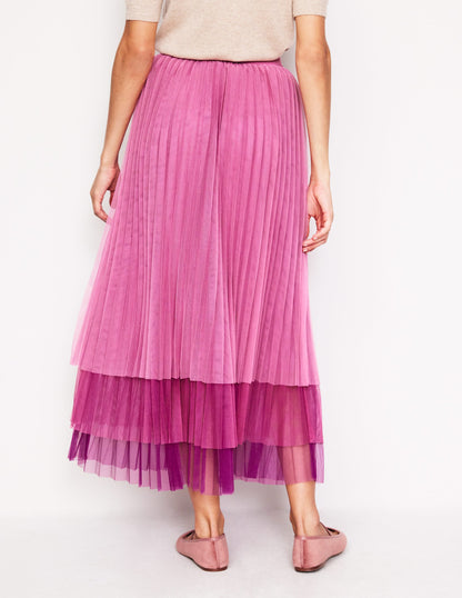 Tulle Tiered Maxi Skirt-Pink