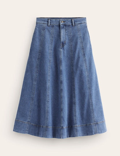 Panelled Full Denim Skirt-Mid Vintage