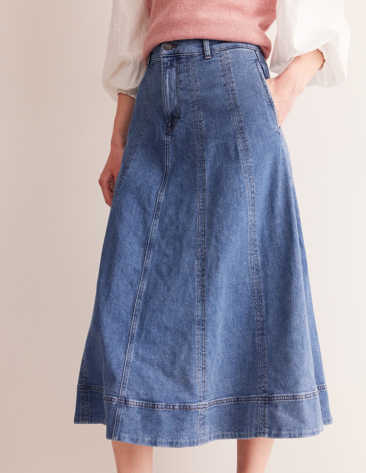 Panelled Full Denim Skirt-Mid Vintage