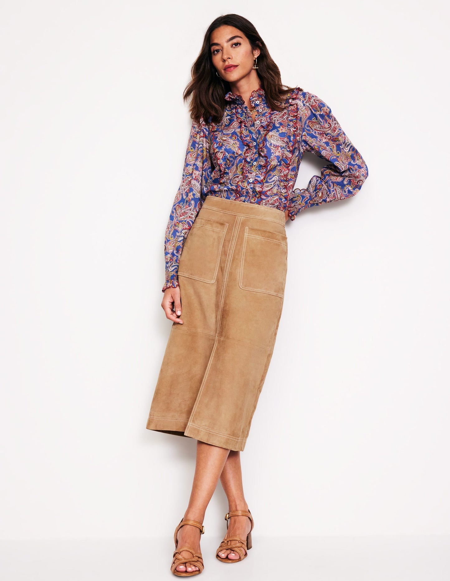 Aline Suede Midi Skirt-Light Tan Suede