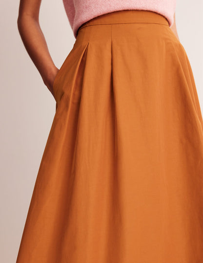 Isabella Taffeta Midi Skirt-Ochre