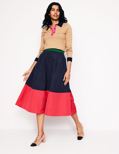 Isabella Taffeta Midi Skirt-Navy/ Cherry Jam