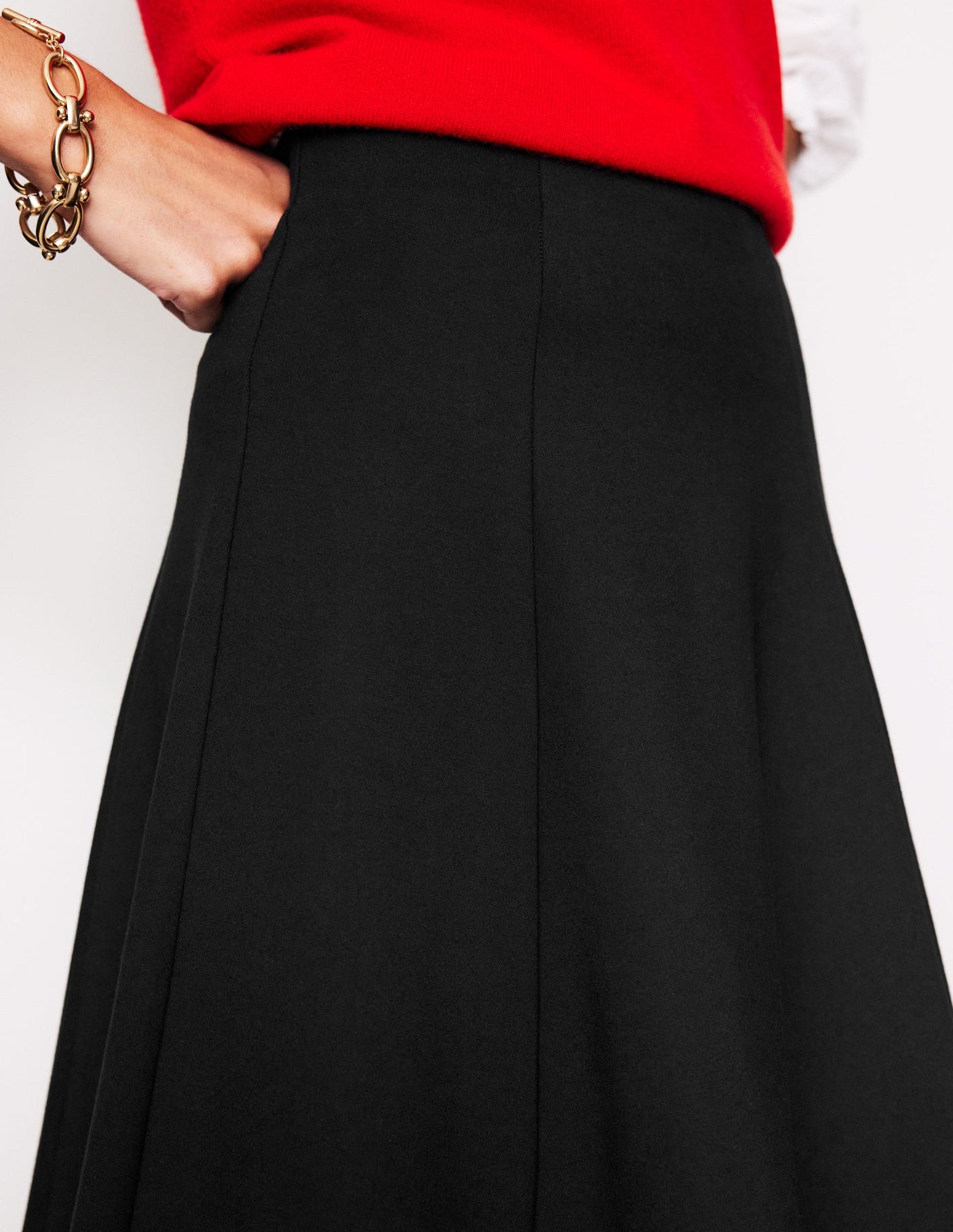 Flippy Ponte Midi Skirt-Black