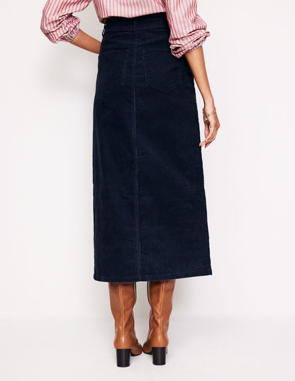 5 Pocket Cord Maxi Skirt-Navy