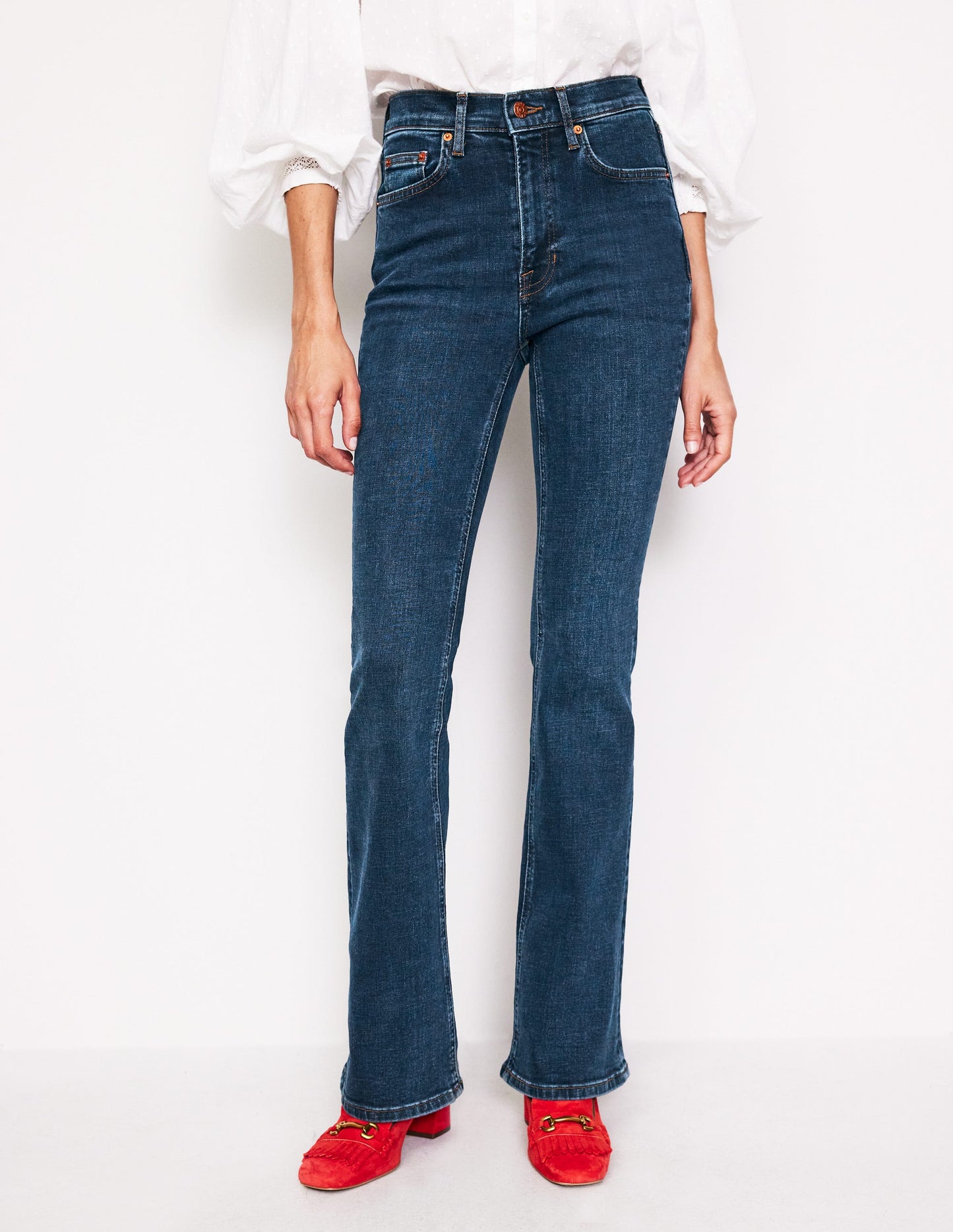 High Rise Slim Flare Jeans-Indigo Rinse