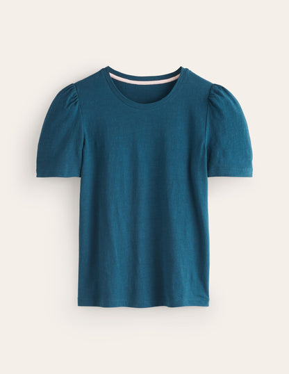 Cotton Puff Sleeve T-Shirt-Harbour Blue