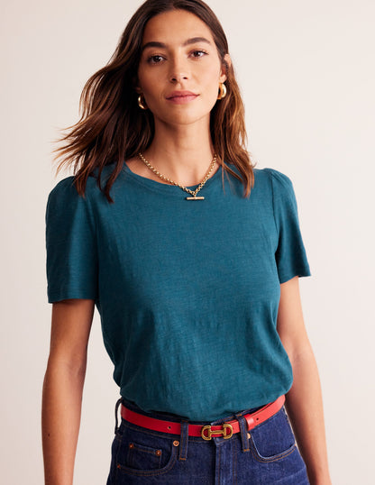 Cotton Puff Sleeve T-Shirt-Harbour Blue