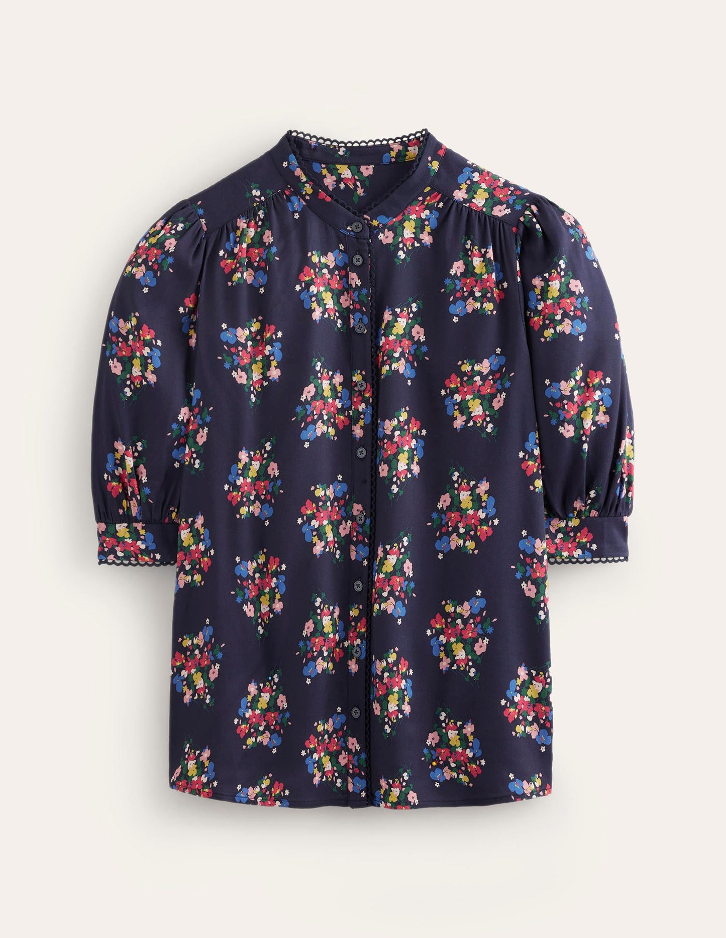 Ara Short Sleeve Top-Frenchy Navy, Poppy Bouquet