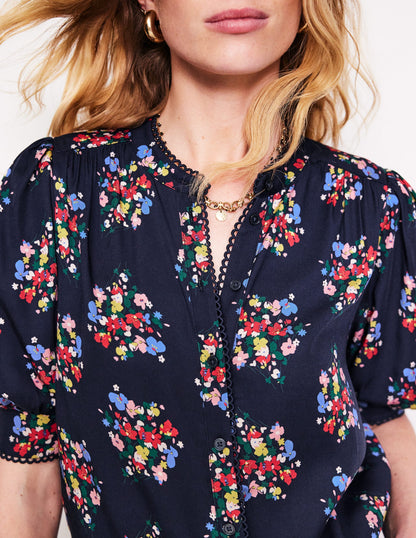 Ara Short Sleeve Top-Frenchy Navy, Poppy Bouquet