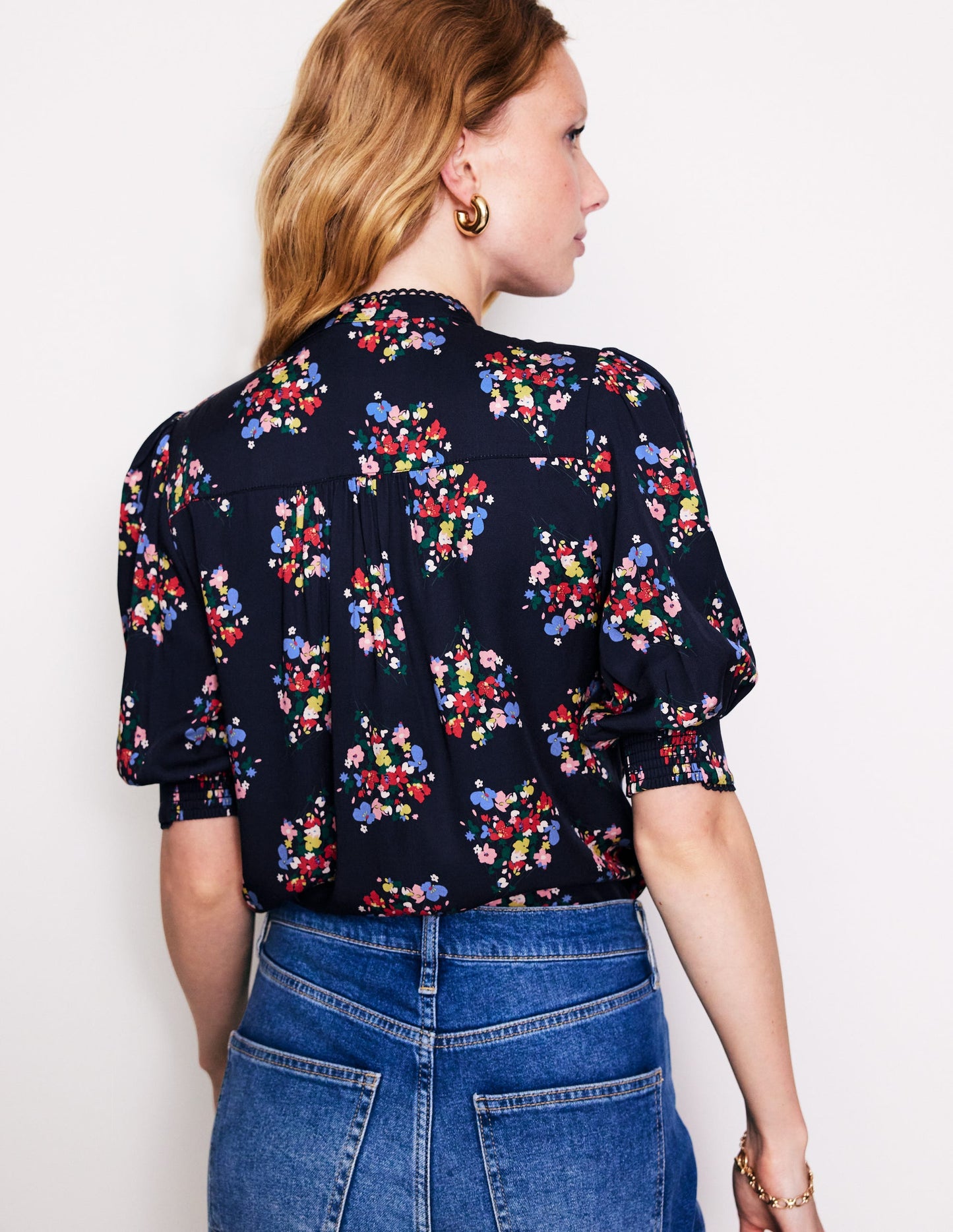 Ara Short Sleeve Top-Frenchy Navy, Poppy Bouquet