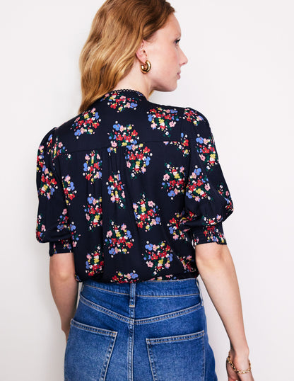 Ara Short Sleeve Top-Frenchy Navy, Poppy Bouquet