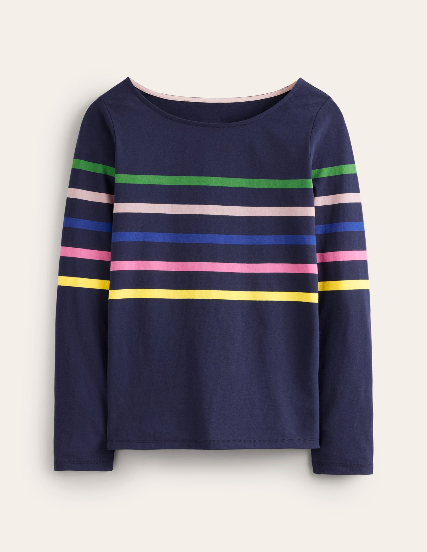 Ella Long Sleeve Breton-French Navy and Rainbow