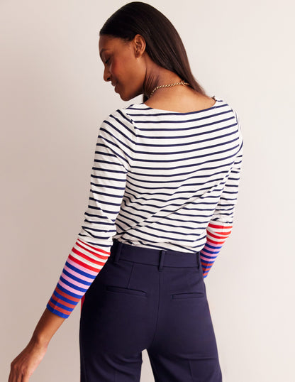 Ella Long Sleeve Breton-Ivory, French Navy Multi Cuff