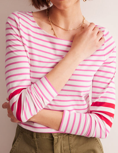 Ella Long Sleeve Breton-Ivory, Red and Party Pink