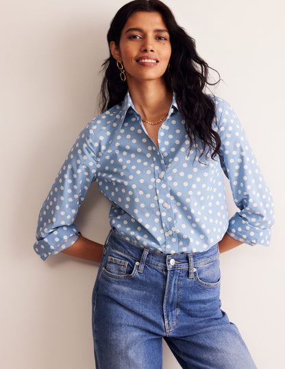 Sienna Cotton Shirt-French Blue, Abstract Dot