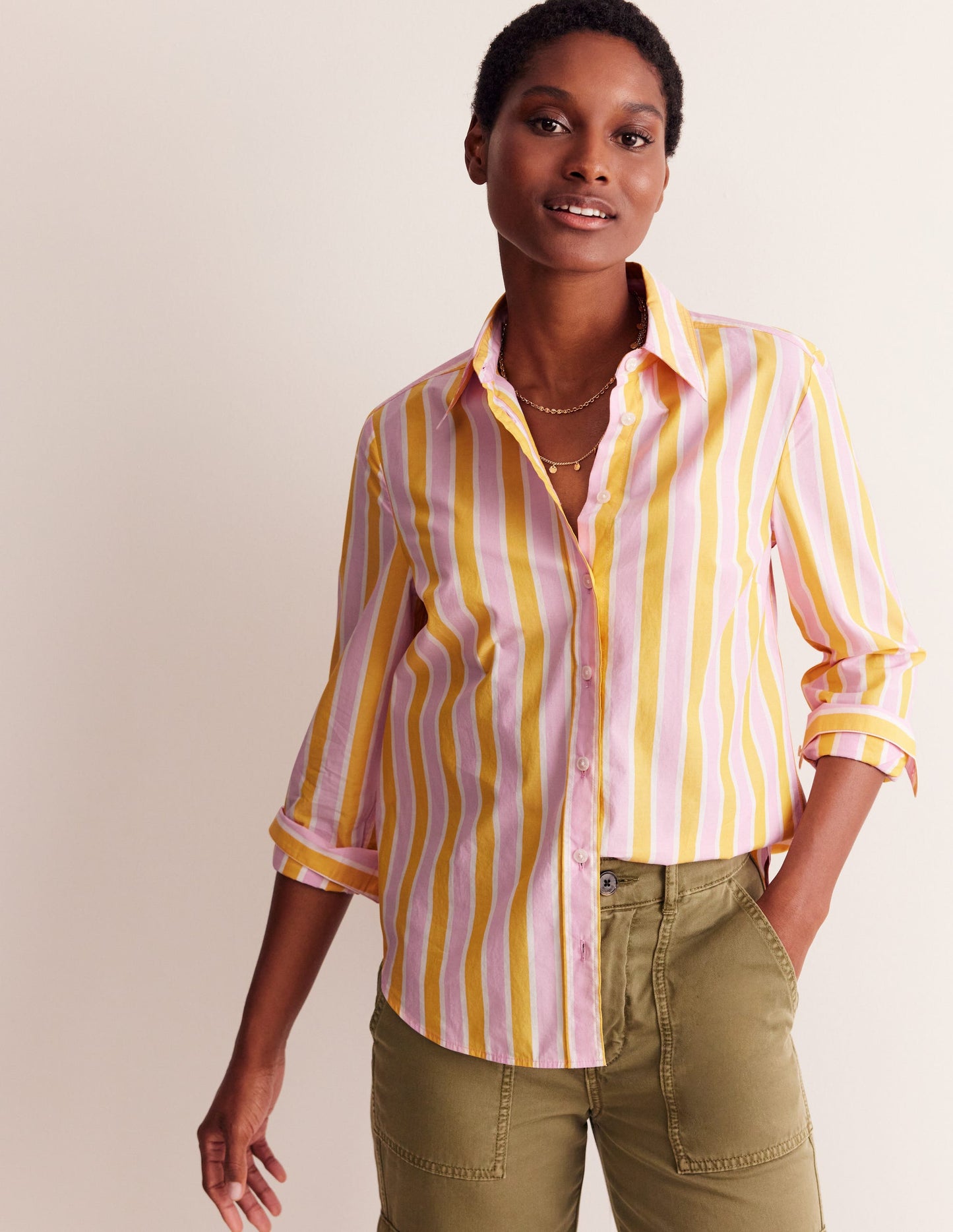 Sienna Cotton Shirt-Mauve and  Yellow Stripe