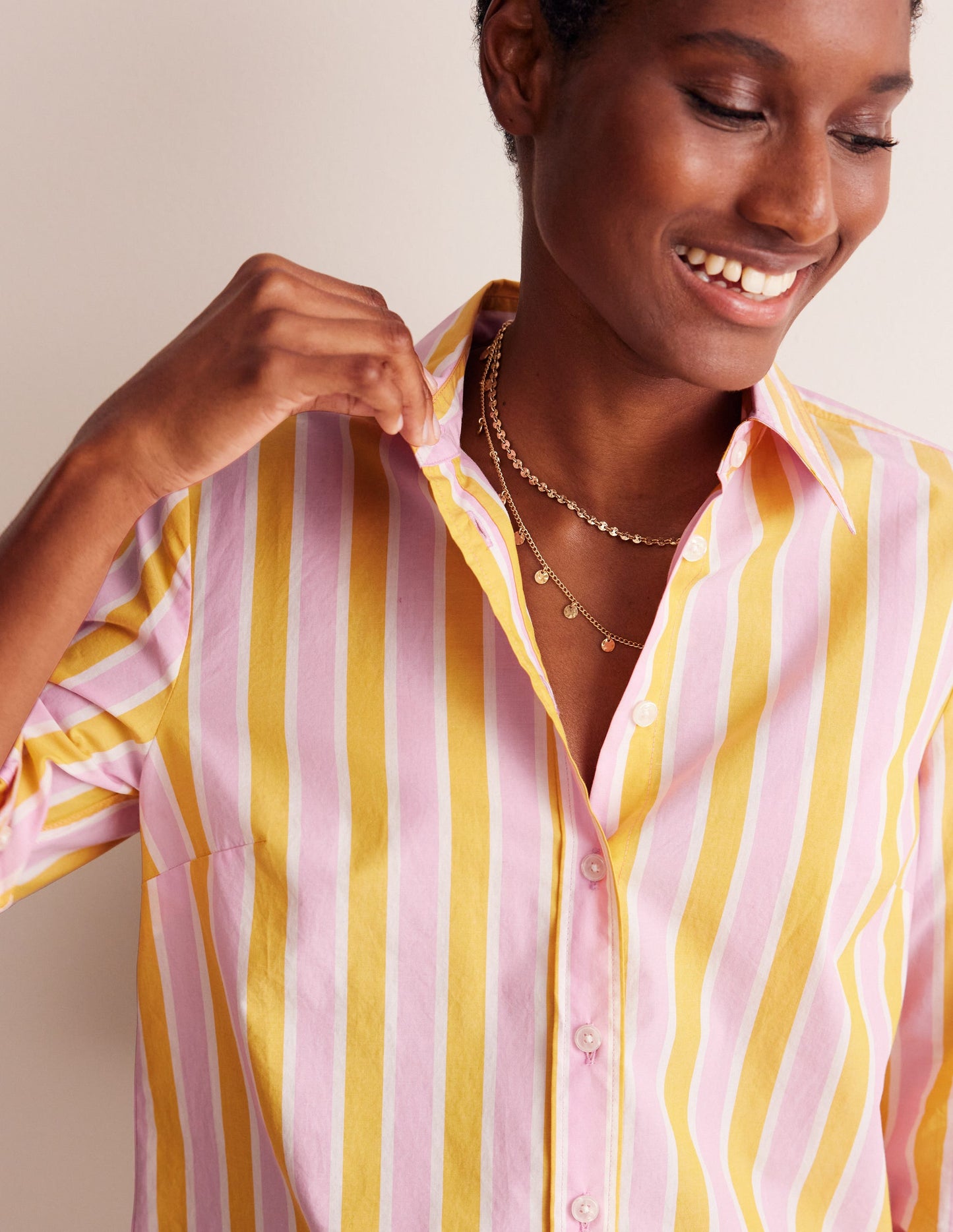 Sienna Cotton Shirt-Mauve and  Yellow Stripe