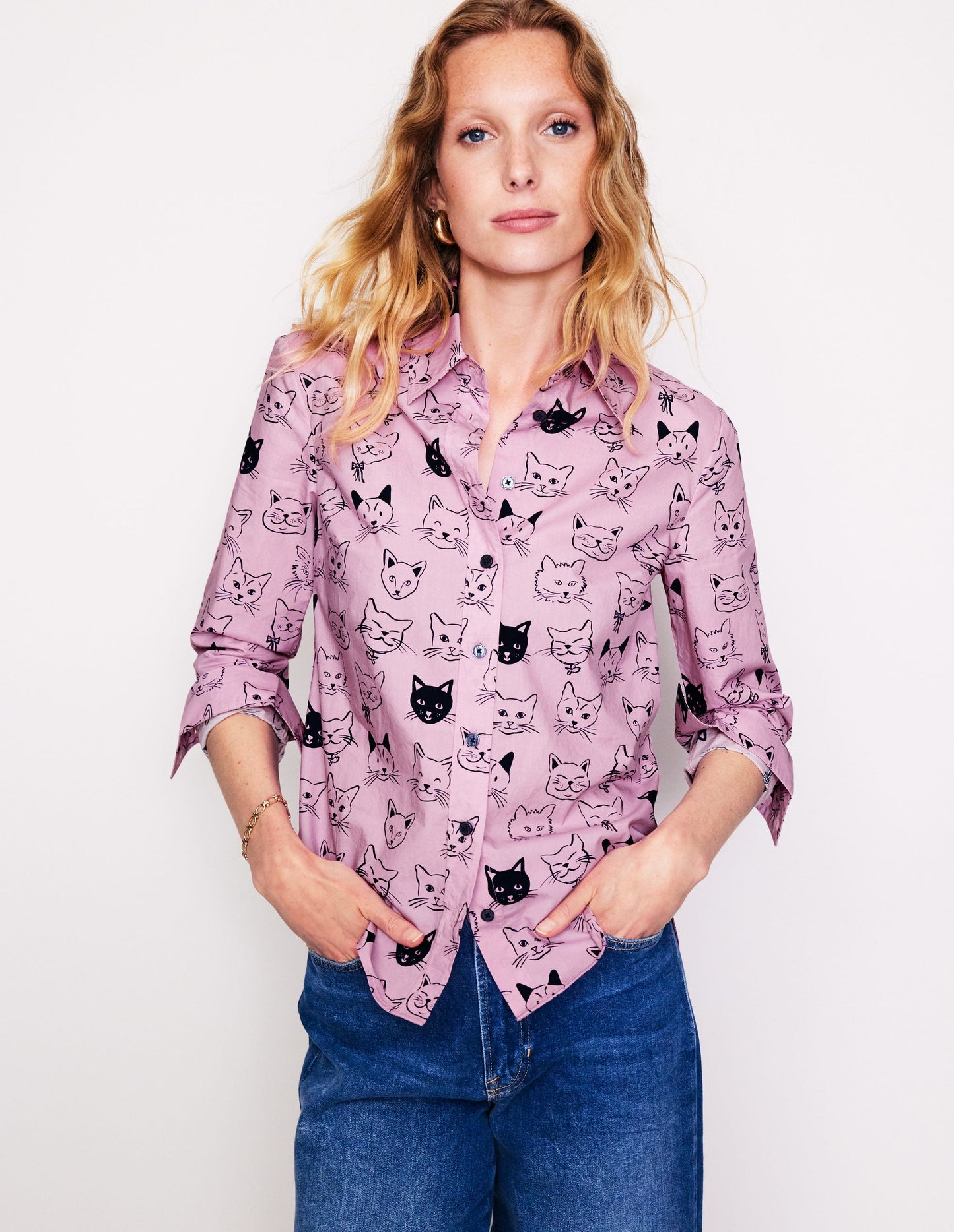 Sienna Cotton Shirt-Soft Lavender, Cats