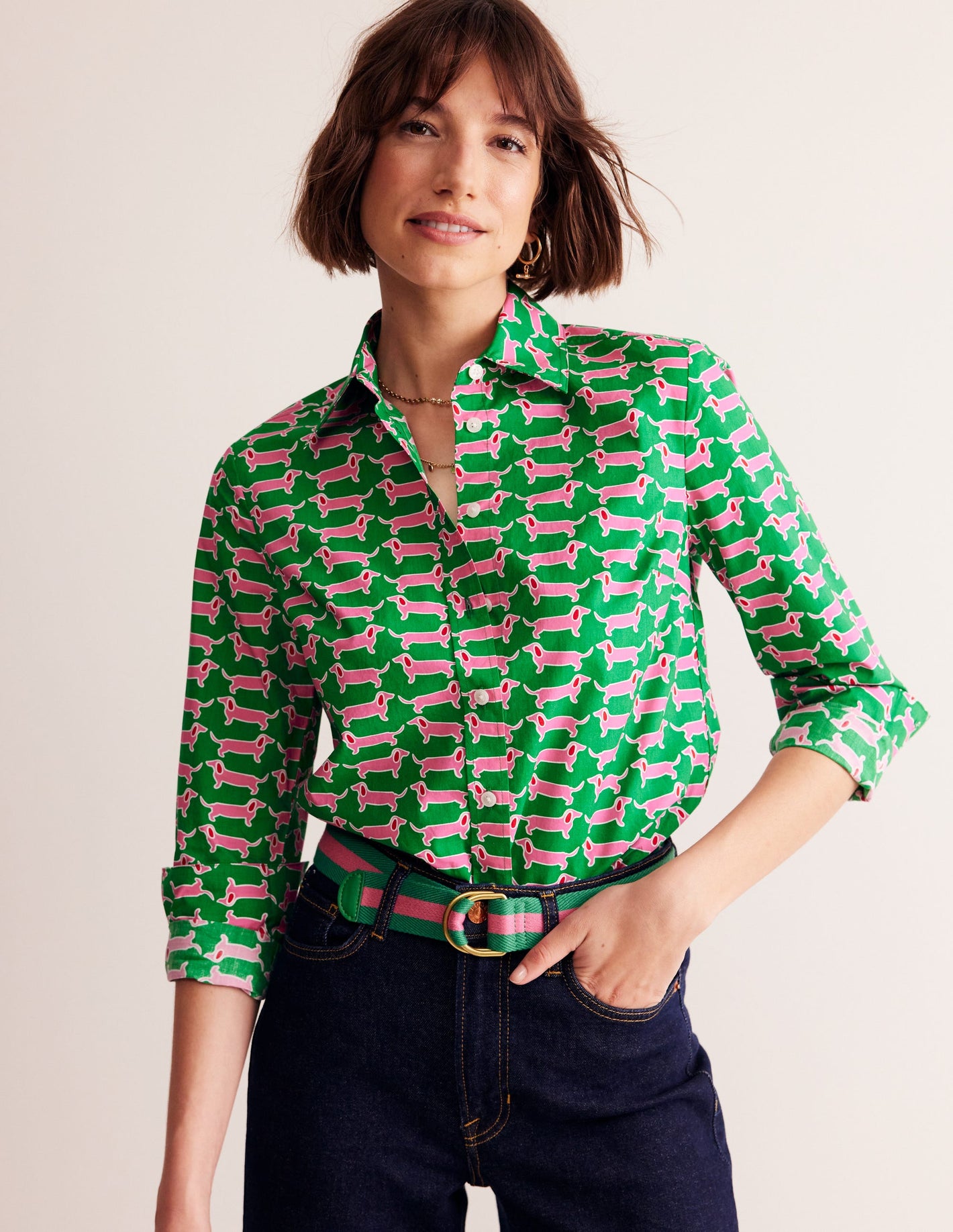 Sienna Cotton Shirt-Rich Emerald, Dachshund