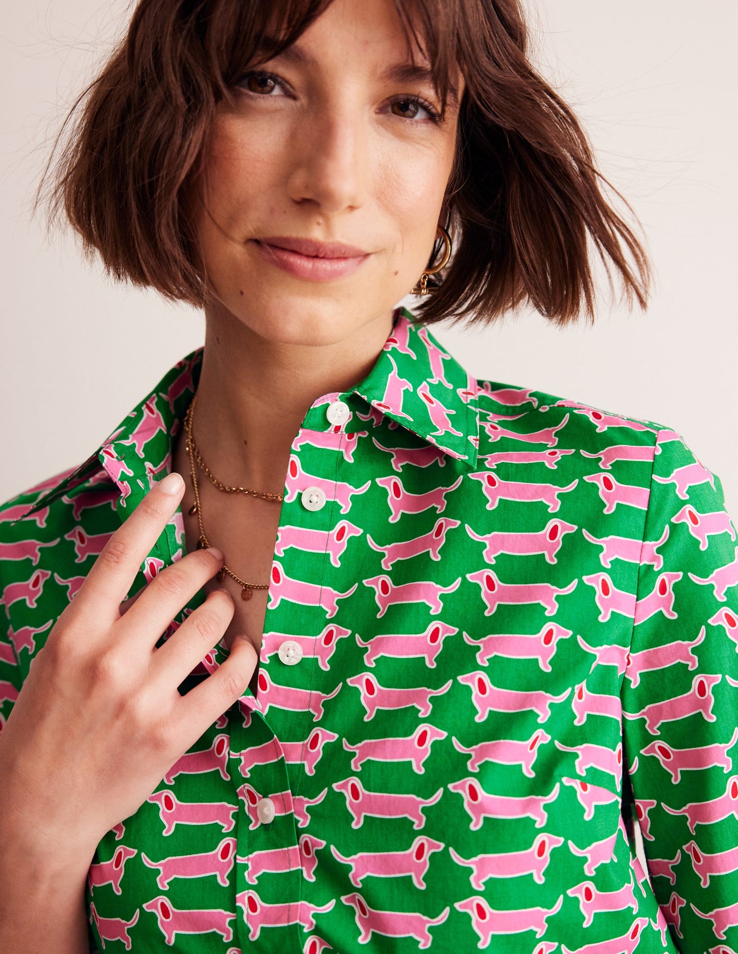 Sienna Cotton Shirt-Rich Emerald, Dachshund