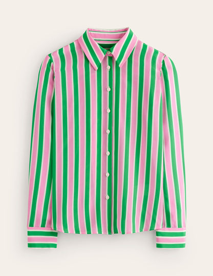 Sienna Silk Shirt-Mauve and Green Stripe