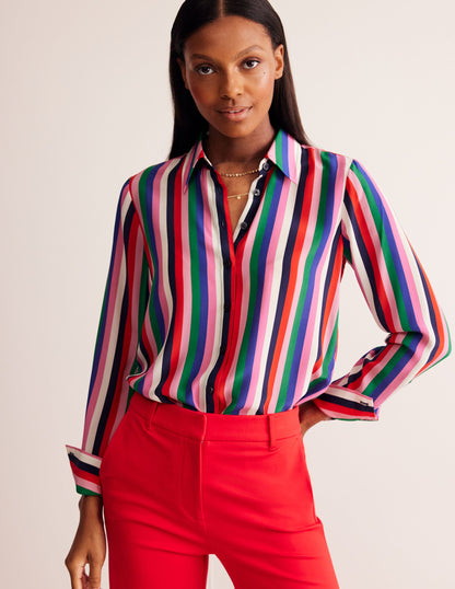 Sienna Silk Shirt-Rainbow Stripe