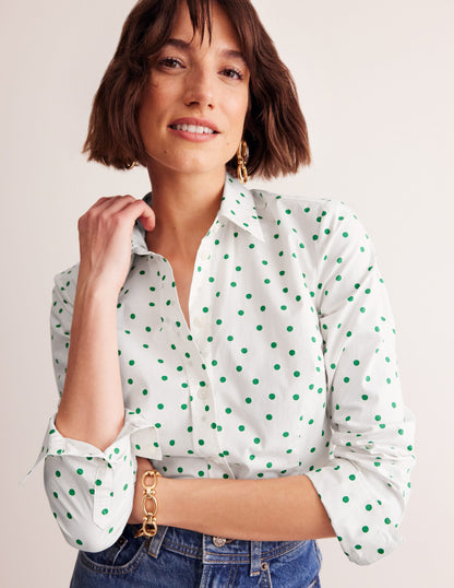 Saskia Stretch Cotton Shirt-Green Tambourine, Sparse Spot