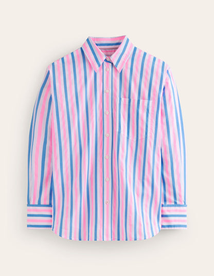 Connie Relaxed Cotton Shirt-Blue and Neon Pink Shirting