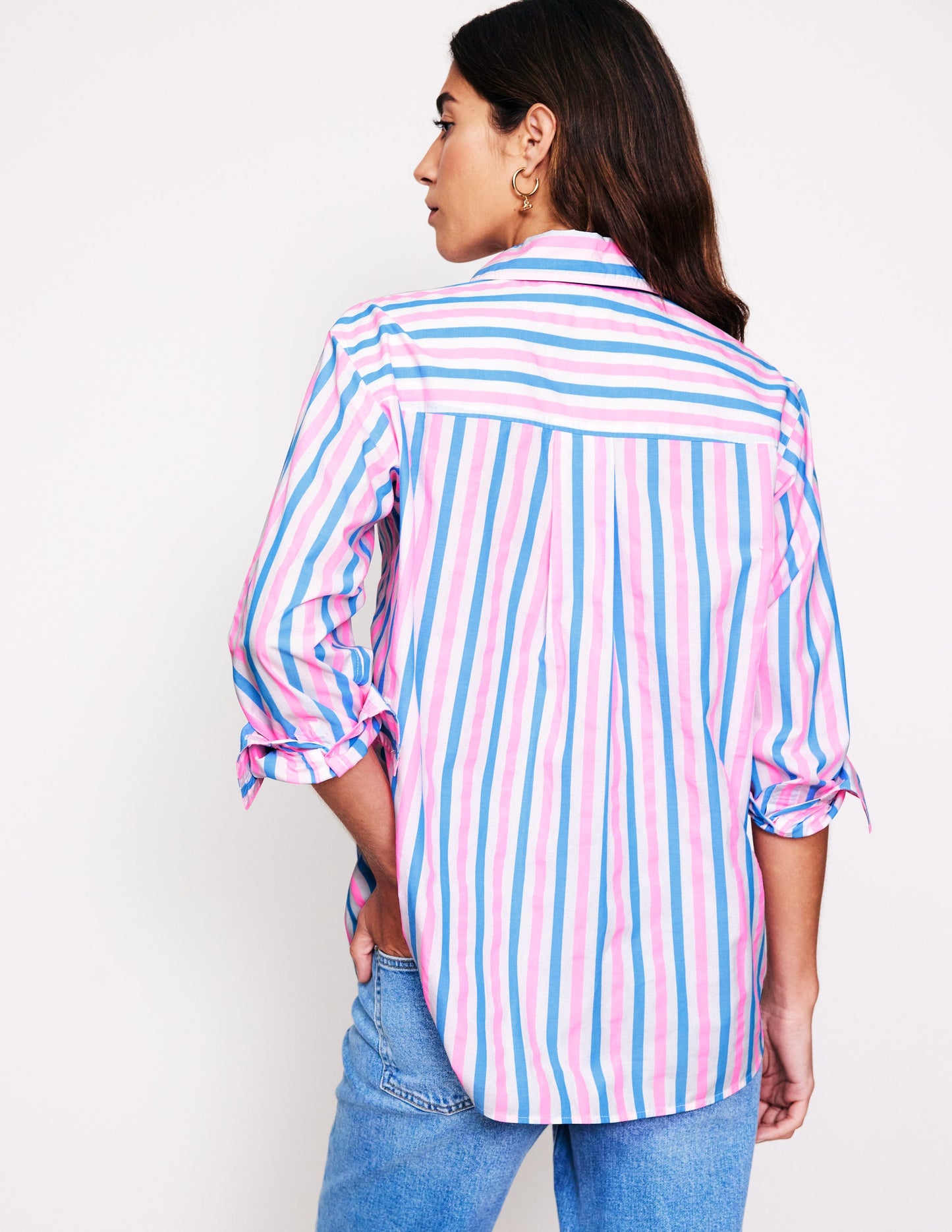 Connie Relaxed Cotton Shirt-Blue and Neon Pink Shirting