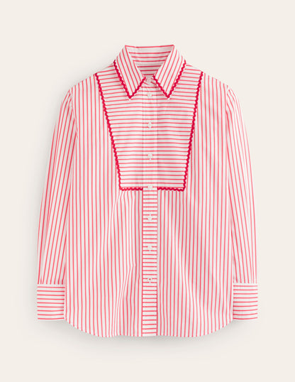 Connie Relaxed Cotton Shirt-Red, Ivory Stripe