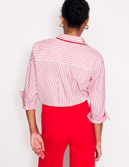 Connie Relaxed Cotton Shirt-Red, Ivory Stripe