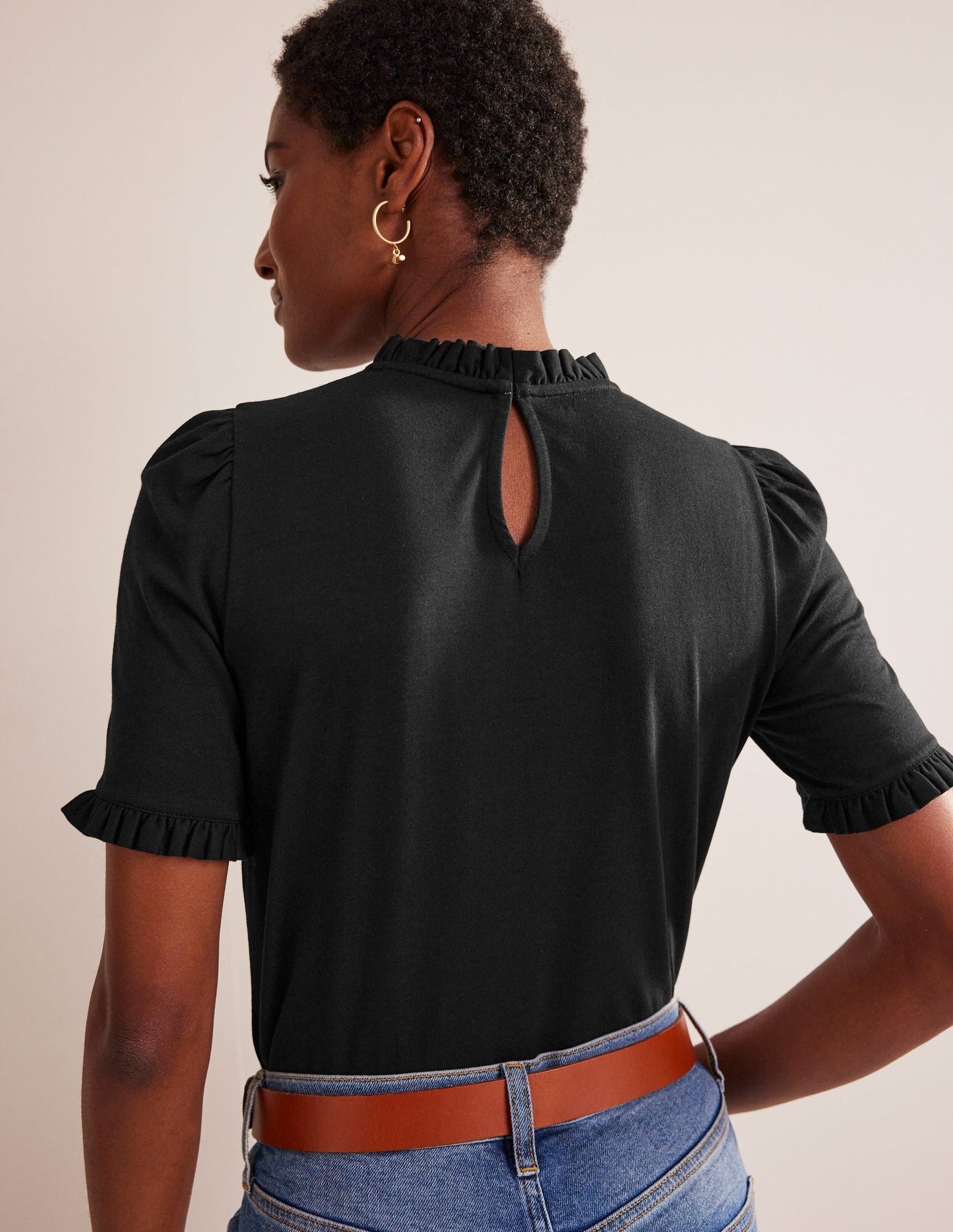 Supersoft Frill Detail T-shirt-Black