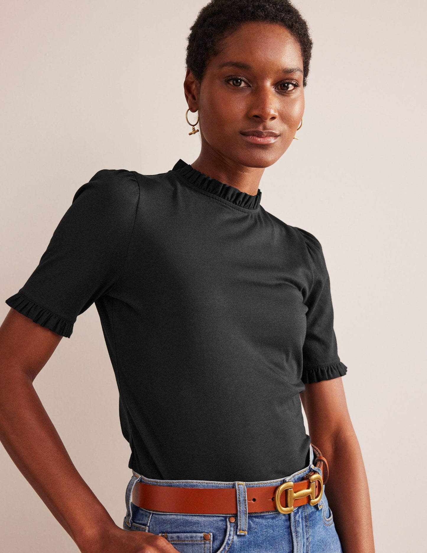 Supersoft Frill Detail T-shirt-Black