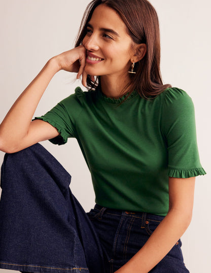 Supersoft Frill Detail T-shirt-Pine