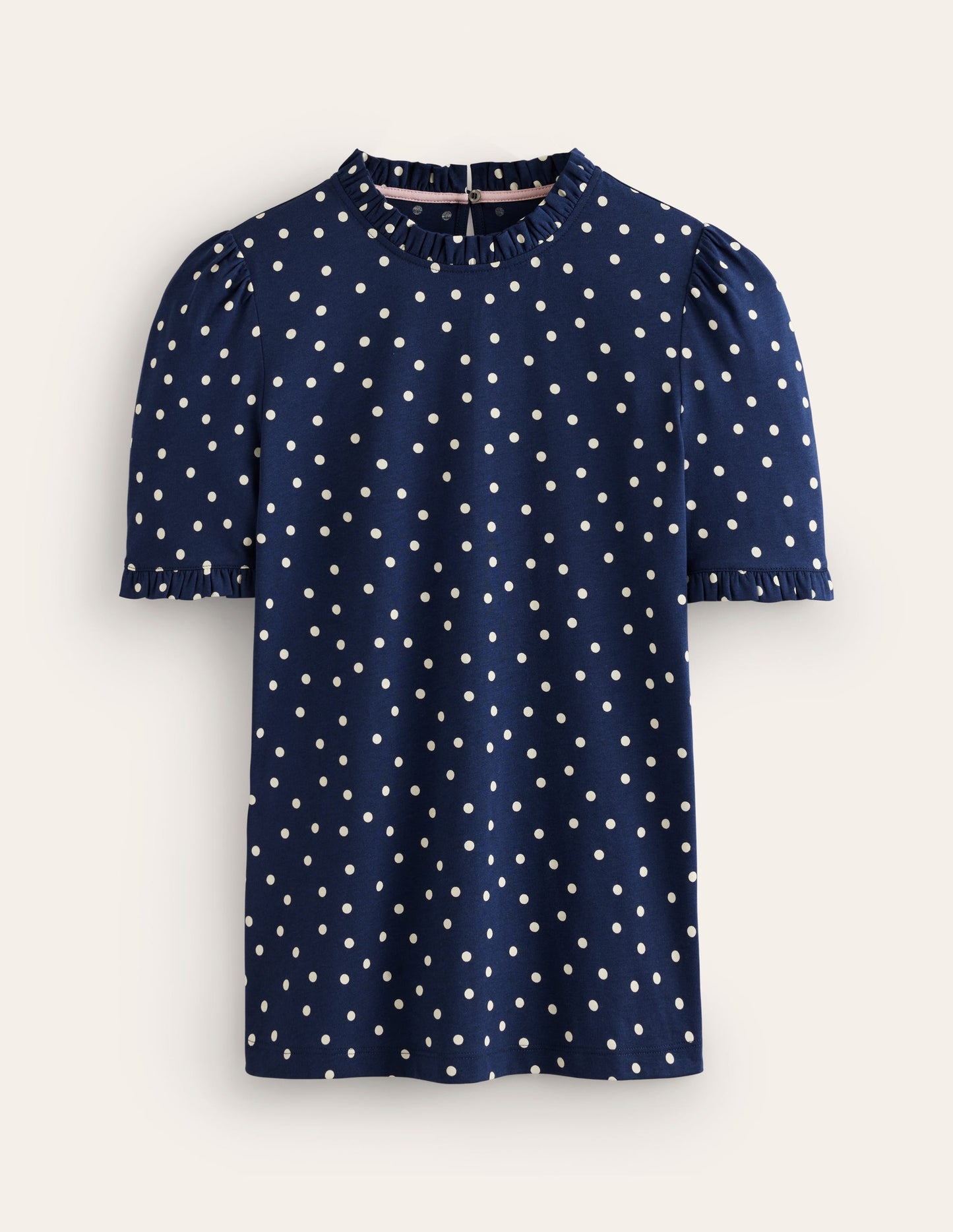 Supersoft Frill Detail T-shirt-Navy, Sparse Spot