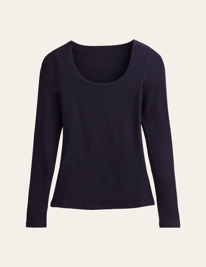 Double Layer Scoop Long Sleeve-Navy