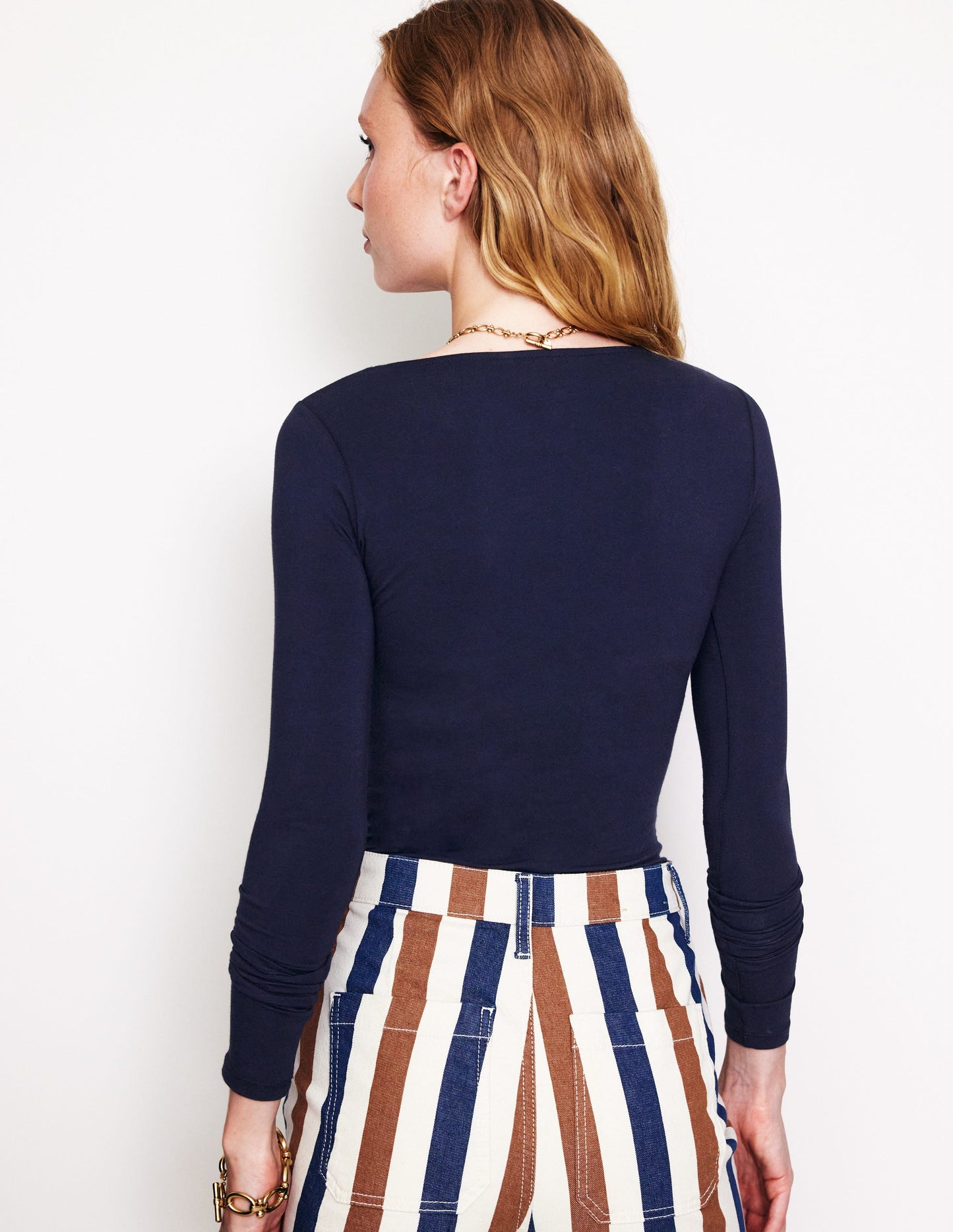 Double Layer Scoop Long Sleeve-Navy