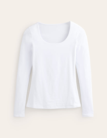 Double Layer Scoop Long Sleeve-White