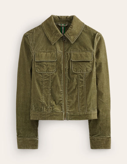 Cord Zip Through Jacket-Winter Moss