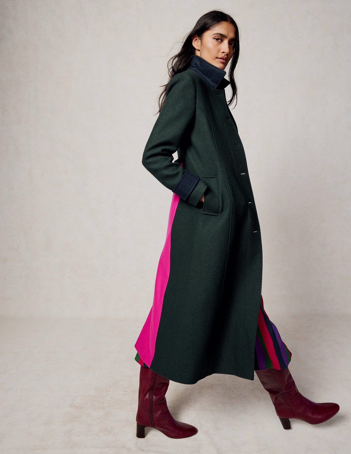 Durham Midi Coat-Colourblock Green