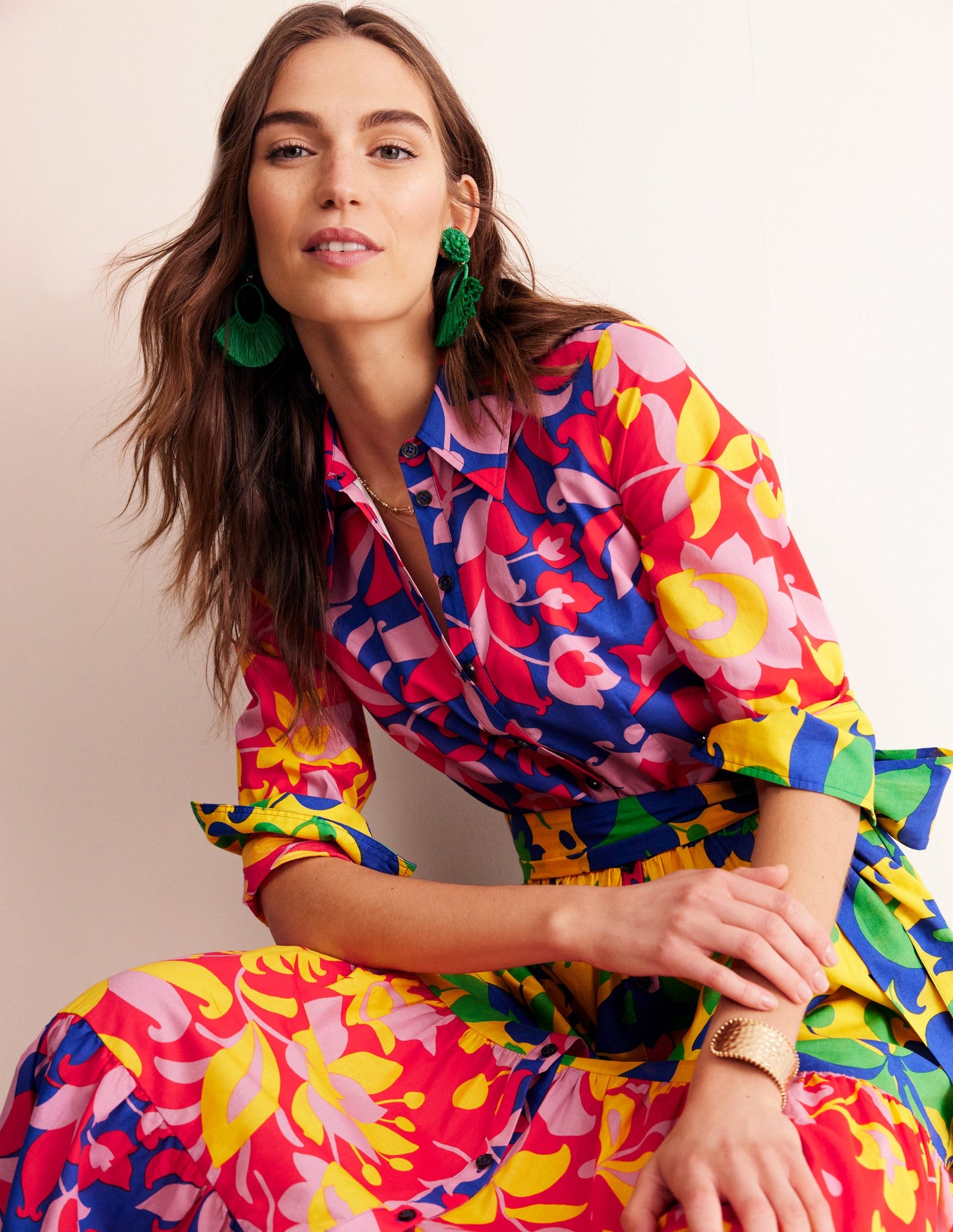 Flo Cotton Midi Shirt Dress-Abstract Tulip, Hotch