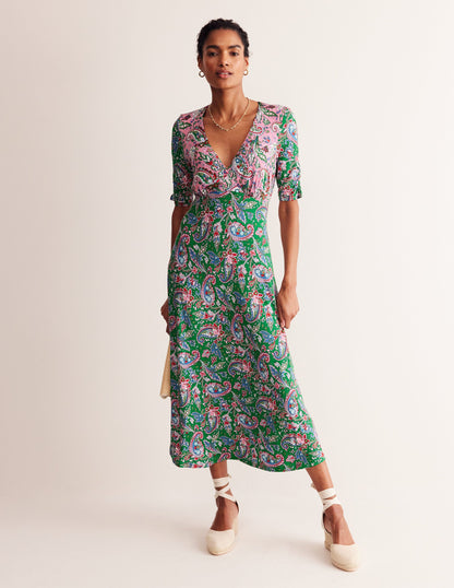 Rebecca Jersey Midi Tea Dress-Cashmere Rose, Paisley Azure