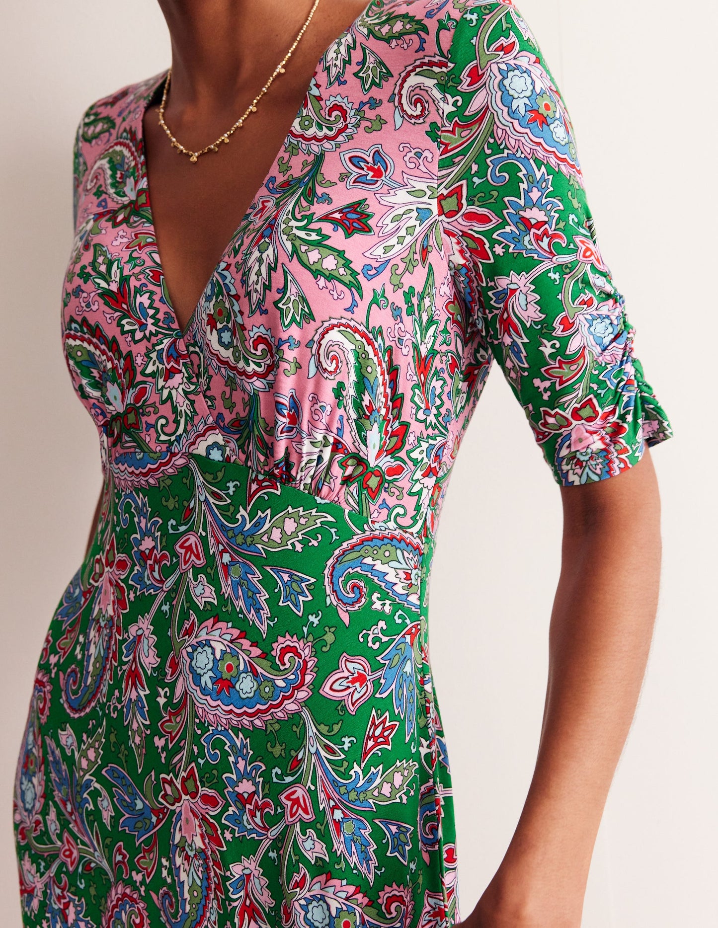 Rebecca Jersey Midi Tea Dress-Cashmere Rose, Paisley Azure