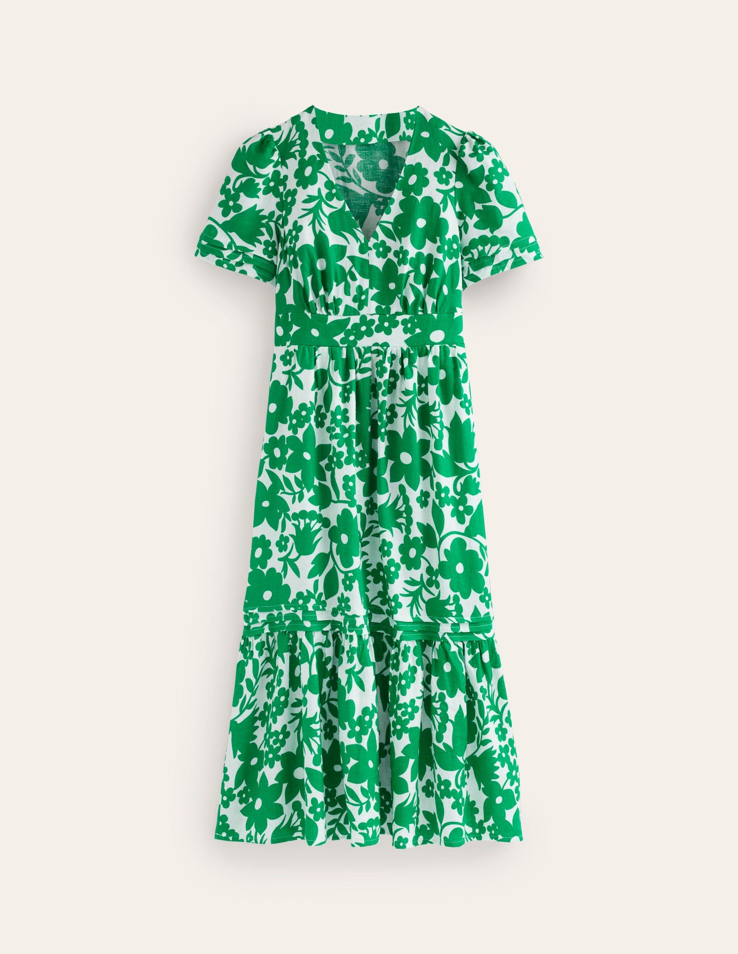 Eve Linen Midi Dress-Green Tambourine, Tulip Garden