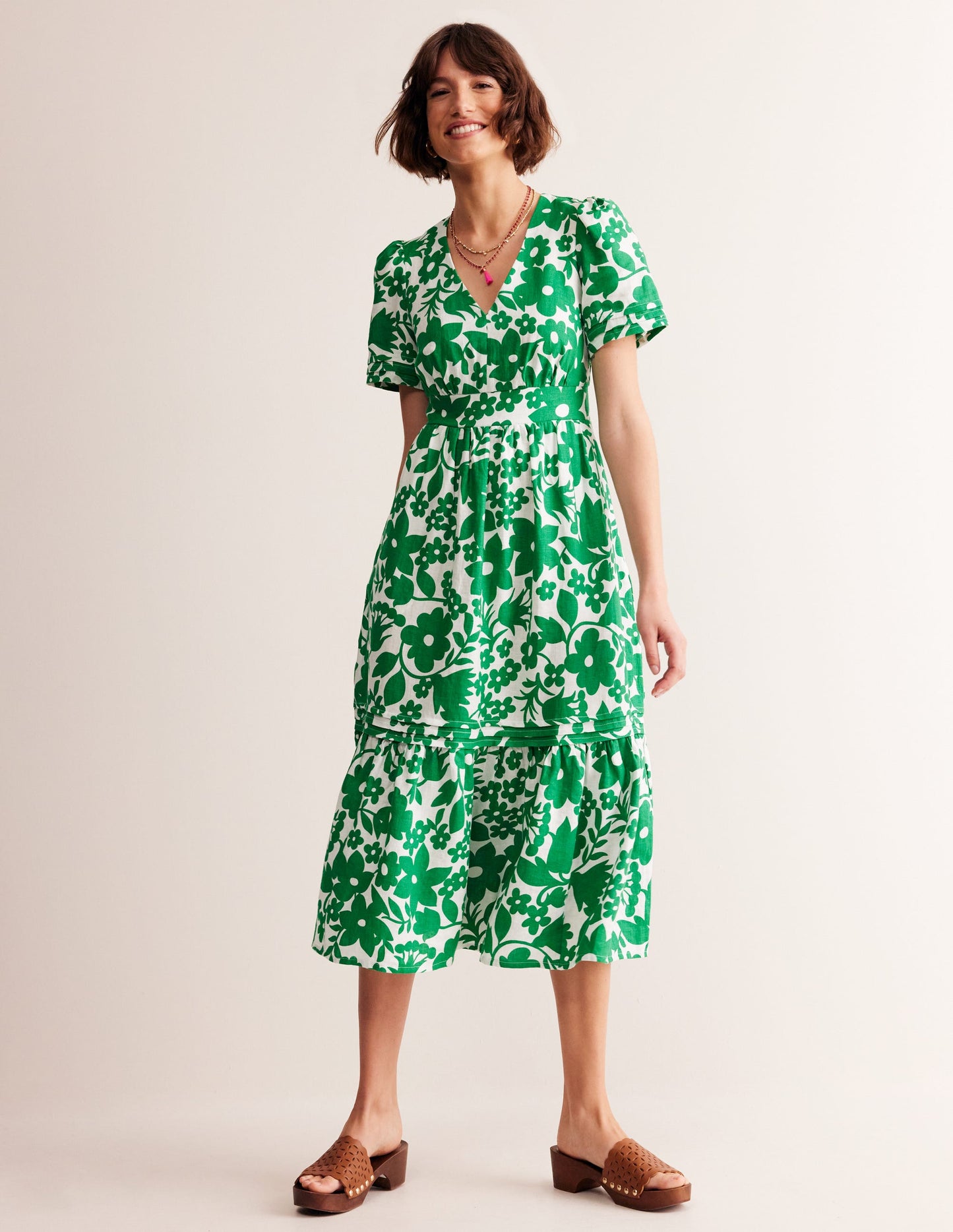 Eve Linen Midi Dress-Green Tambourine, Tulip Garden